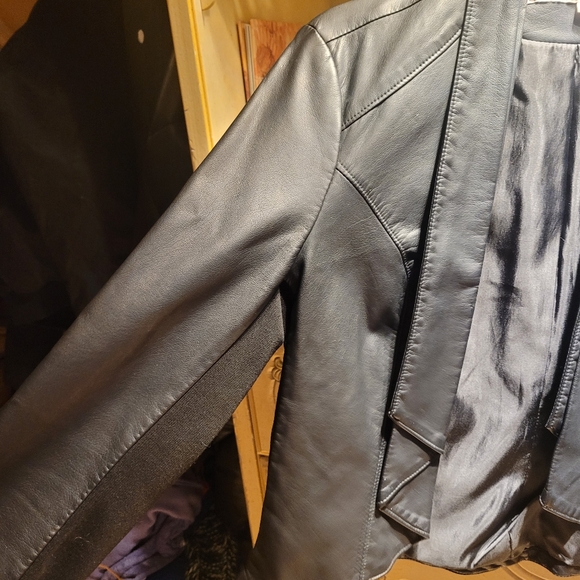 Faux leather jacket.  With material on arms. Very cute - Picture 2 of 12